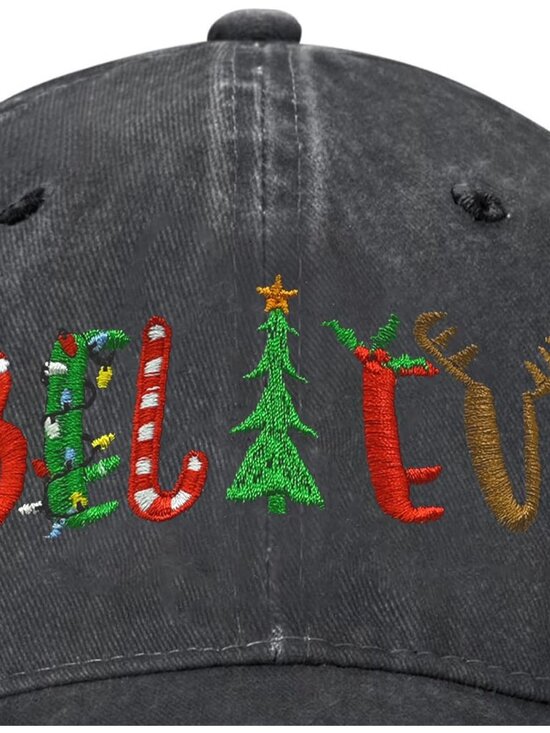 Women\'s Embroidery Adjustable Washed Distressed Casual Trucker Hat Christmas main image 4